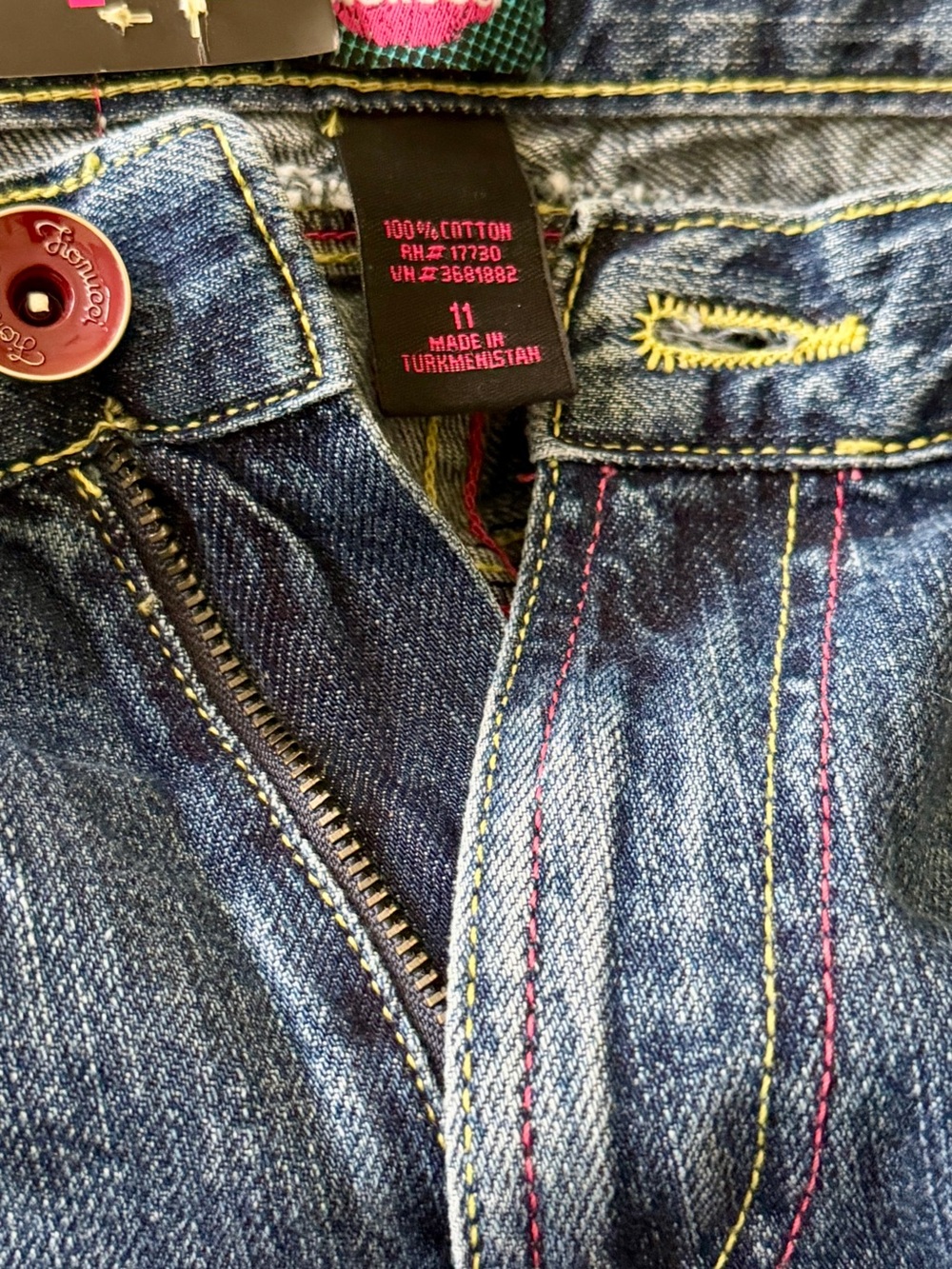 Fiorucci Denim Bootcut Jeans with Yellow & Pink Stitching